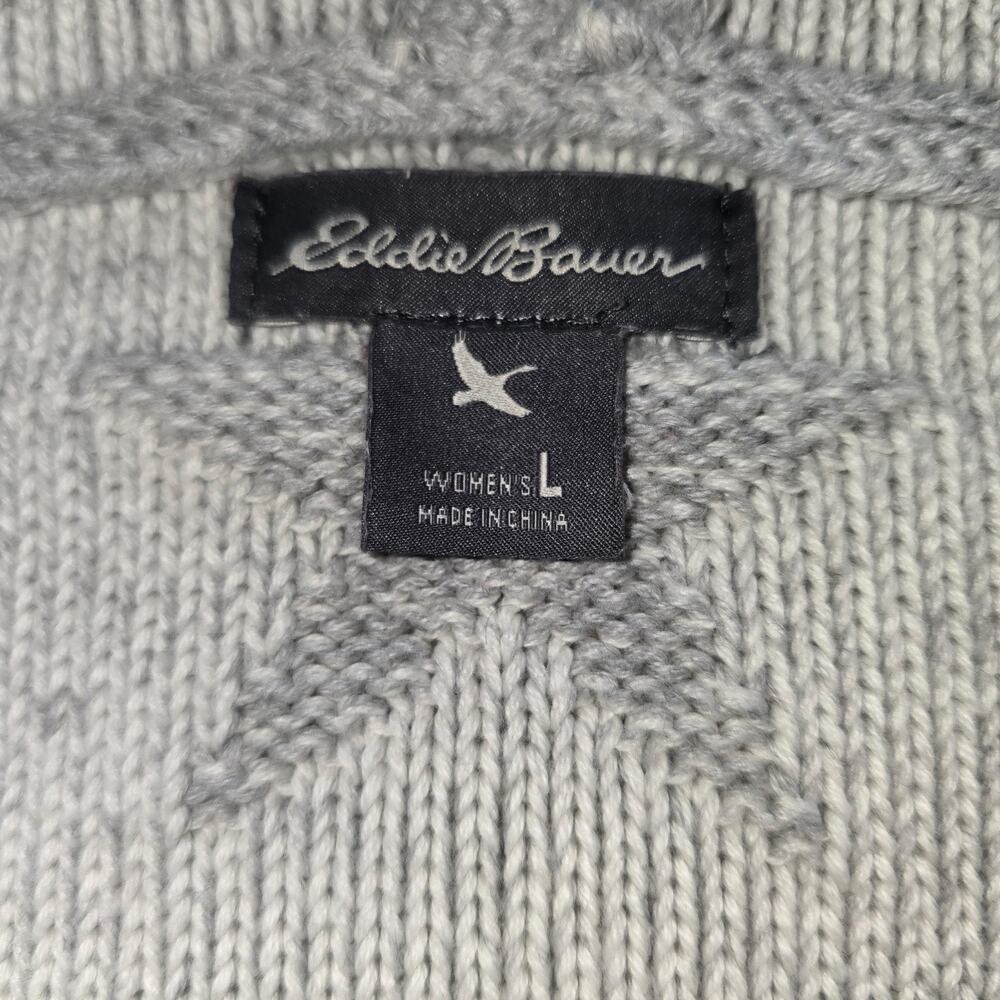 Eddie Bauer Sweater Womens Large 100% cotton grey stars Zip American Flag hoodie - Picture 6 of 8